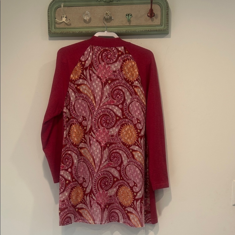 Soft Surroundings Women's Berry Open Front Sweater Cardigan paisley panel xl